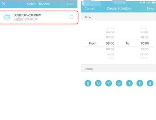 Select device and set schedule.