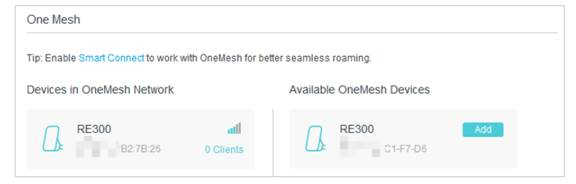OneMesh device list.