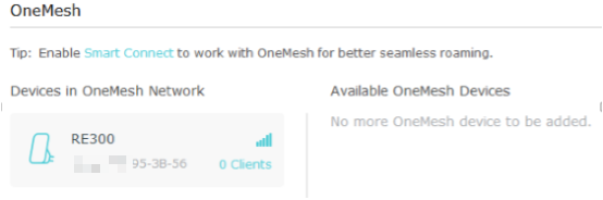 OneMesh device list.