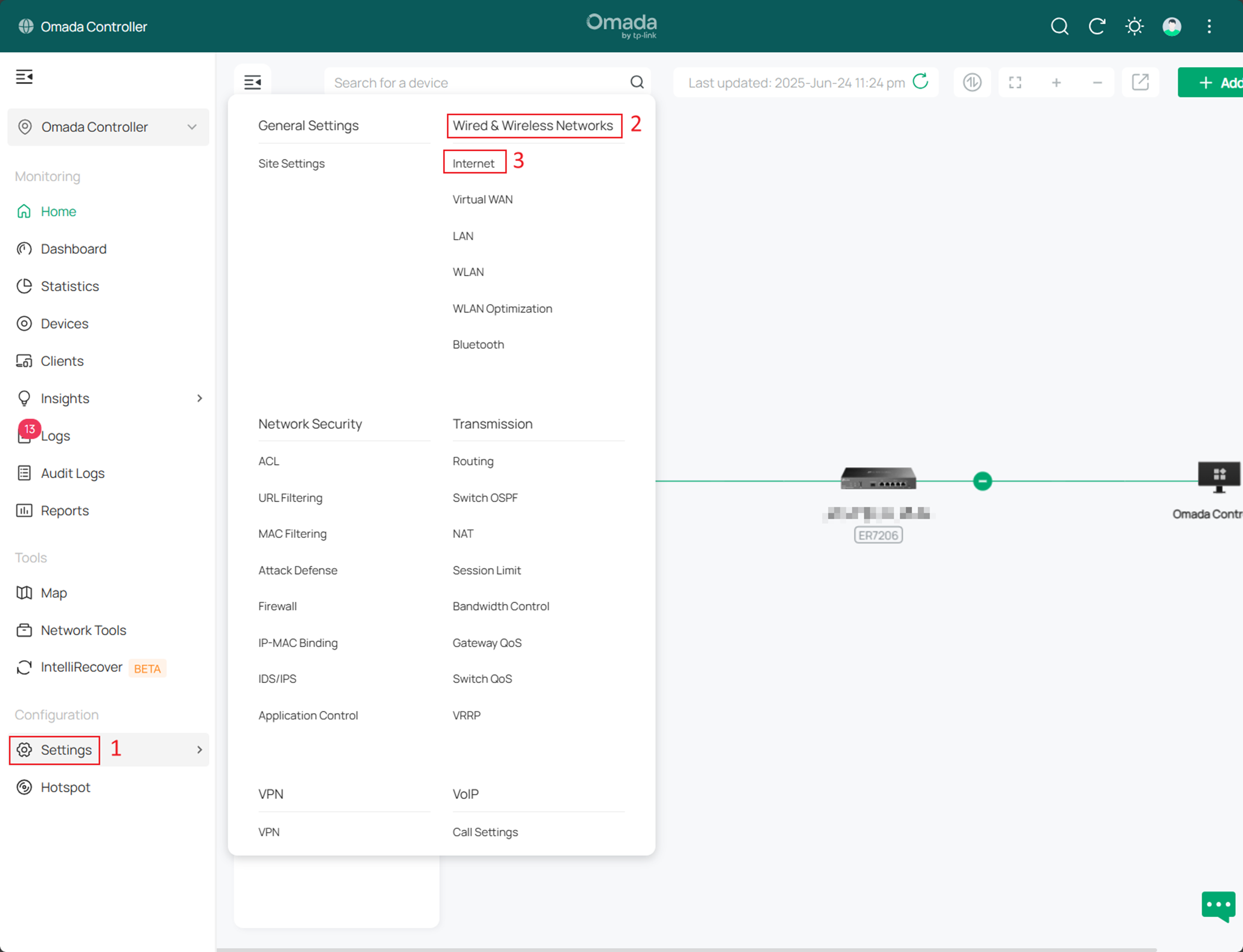 Alt text: show the path to Internet setting under the Wired & Wireless Networks option.