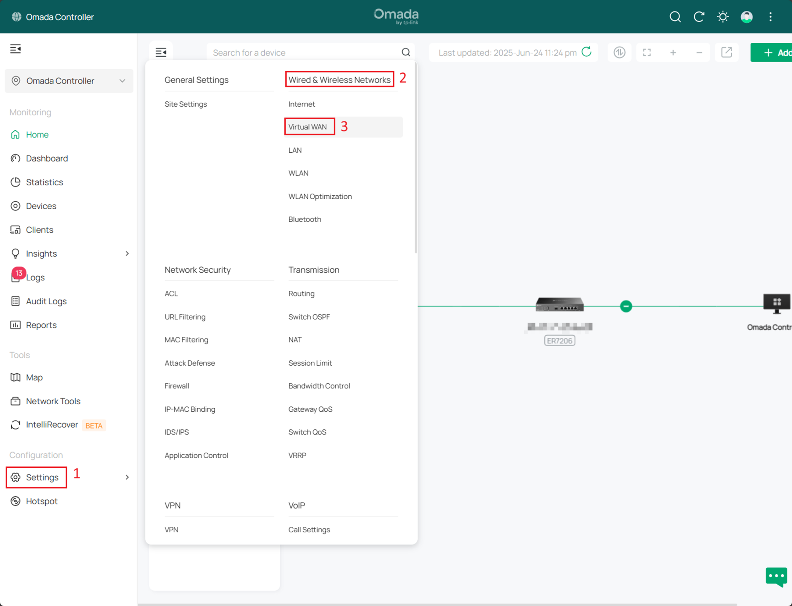 Alt text: The path to virtual WAN configuration page