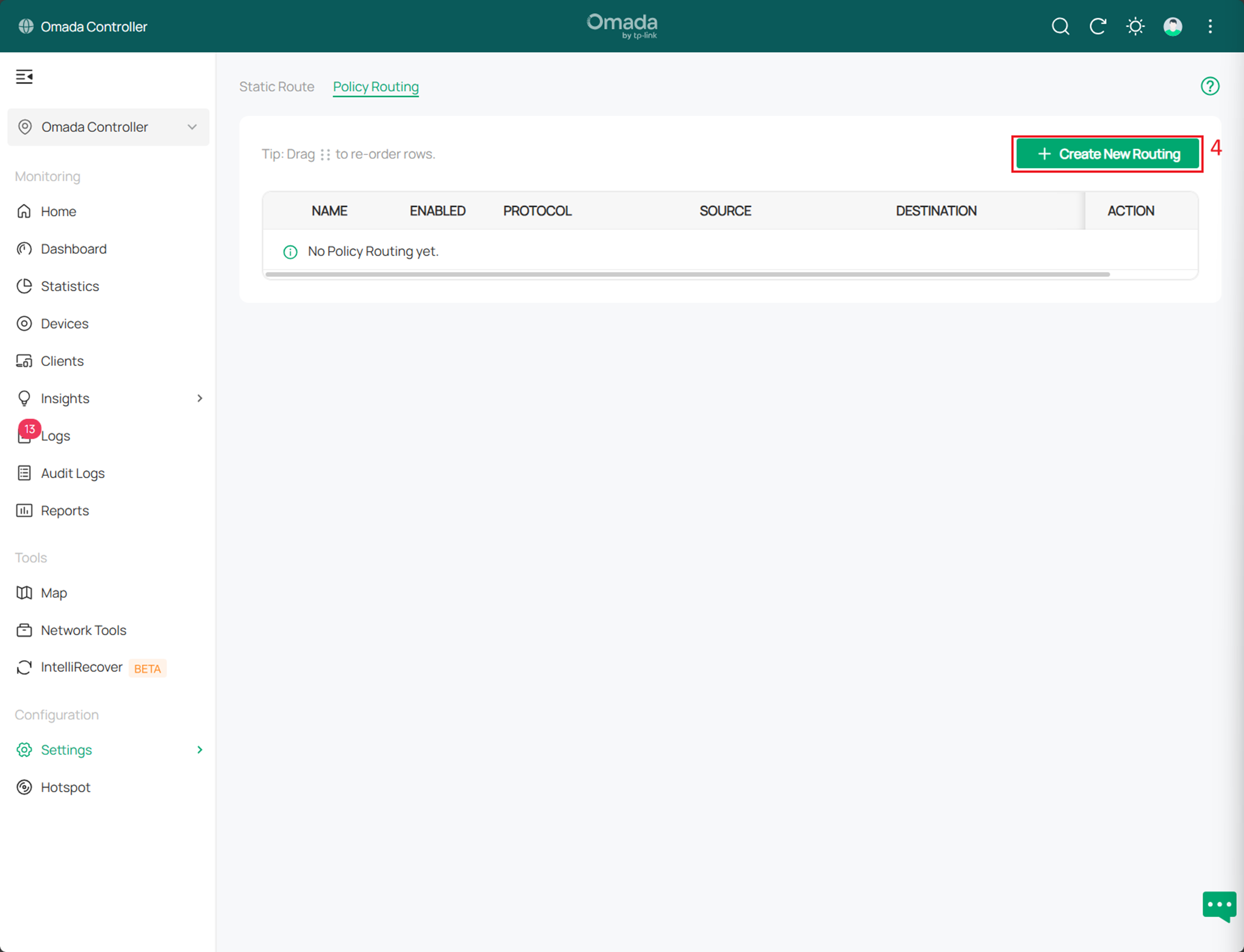 alt text: click on the Create New Routing button to do so