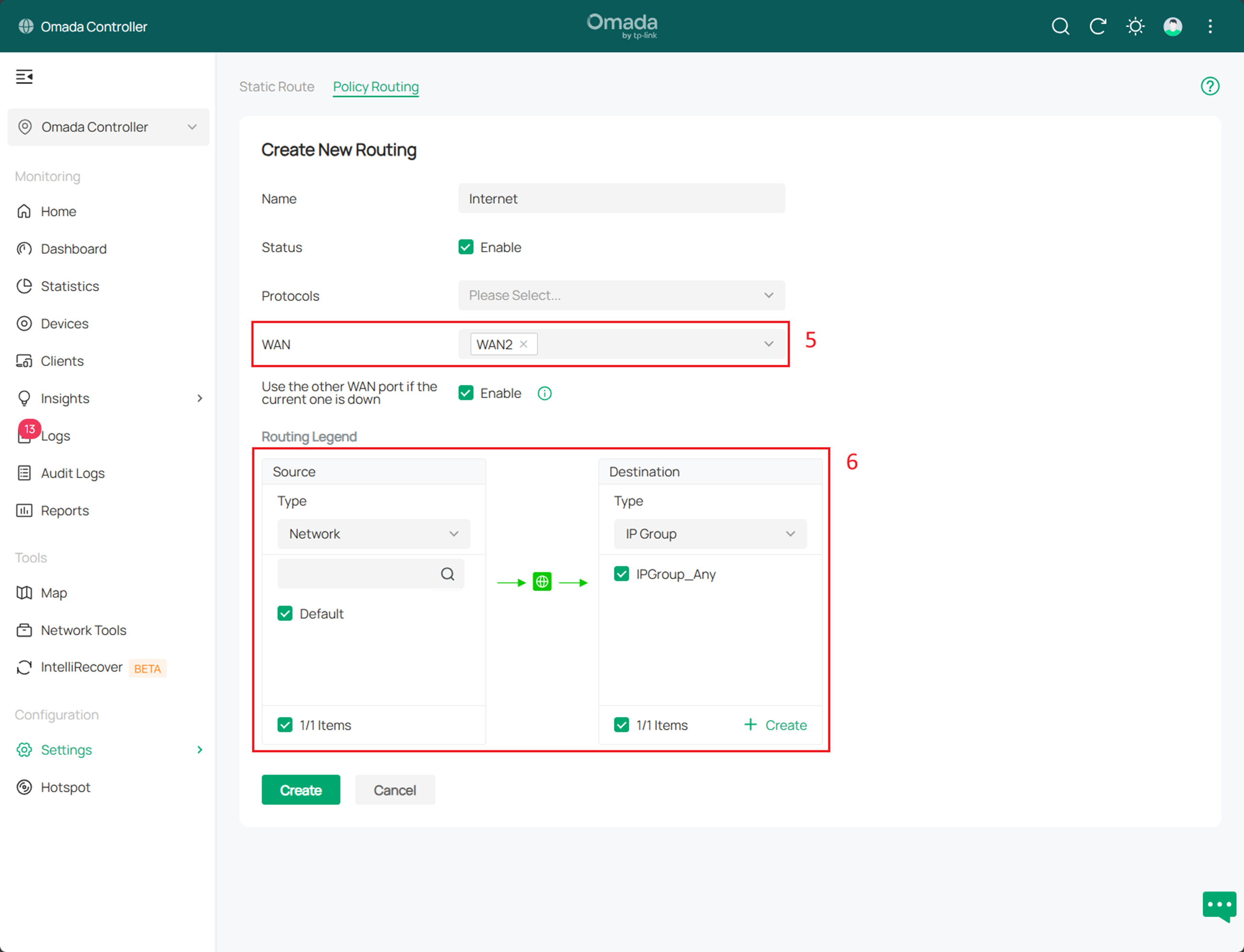 alt text: specify the WAN port and define traffic that applies the rule