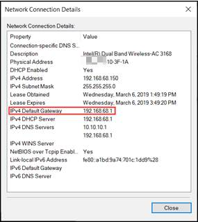 Network Connection Details page on Windows Computer.