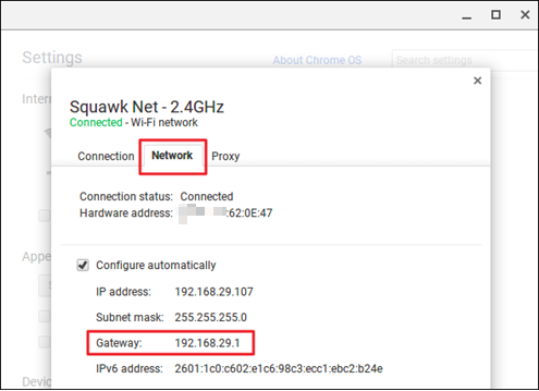 Network information page of Chrome OS.