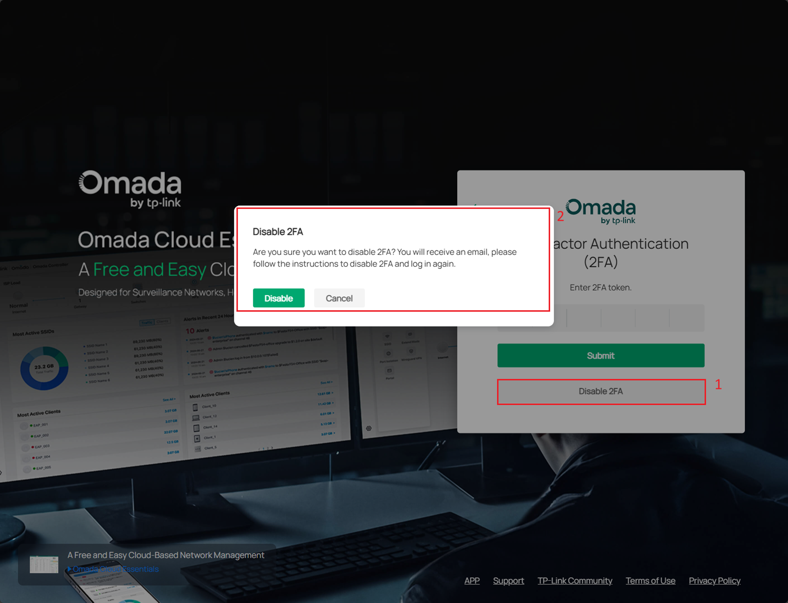 Alt text: a button to disable 2FA and another one to confirm