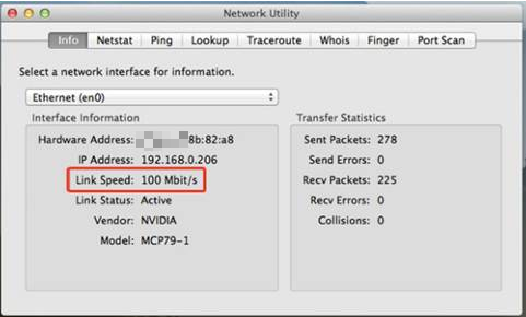 Check link speed on Mac OS.