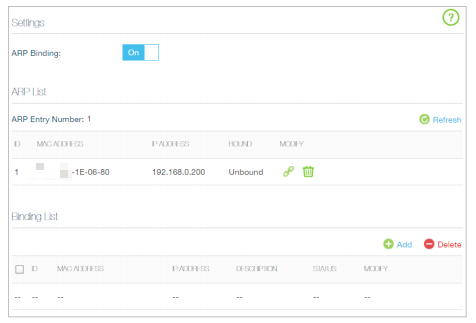 Enable IP & MAC Binding