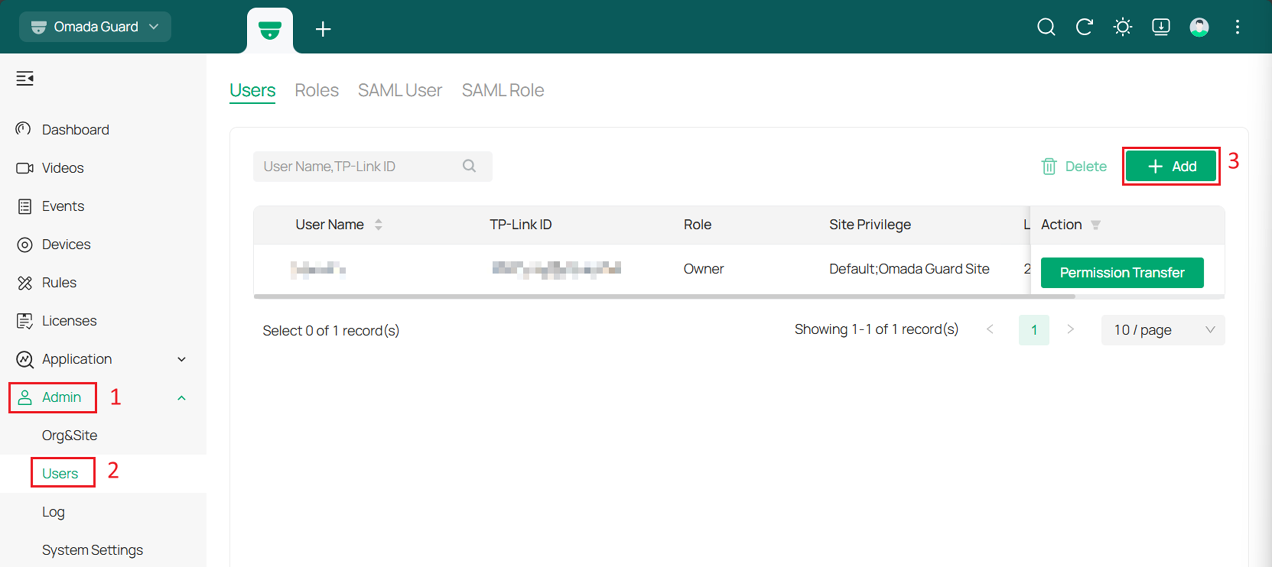 Alt text: the path to add button for creating an organization and site.