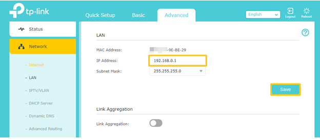 Set new LAN IP.