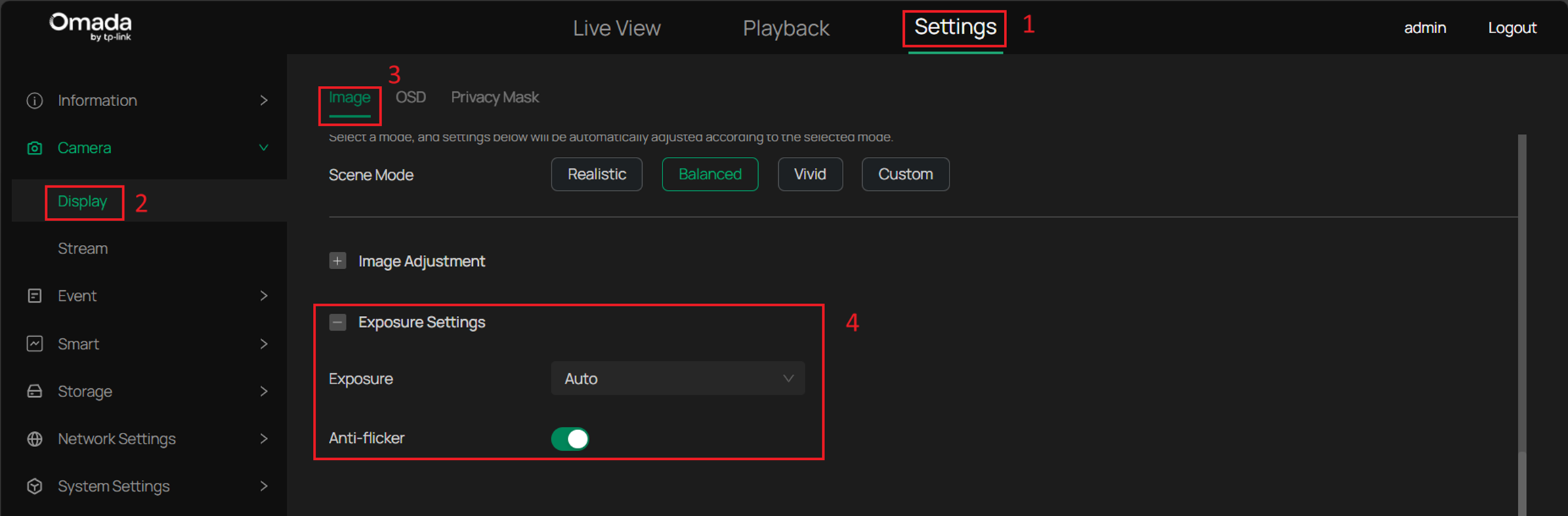 Alt text: the position of anti-flicker button
