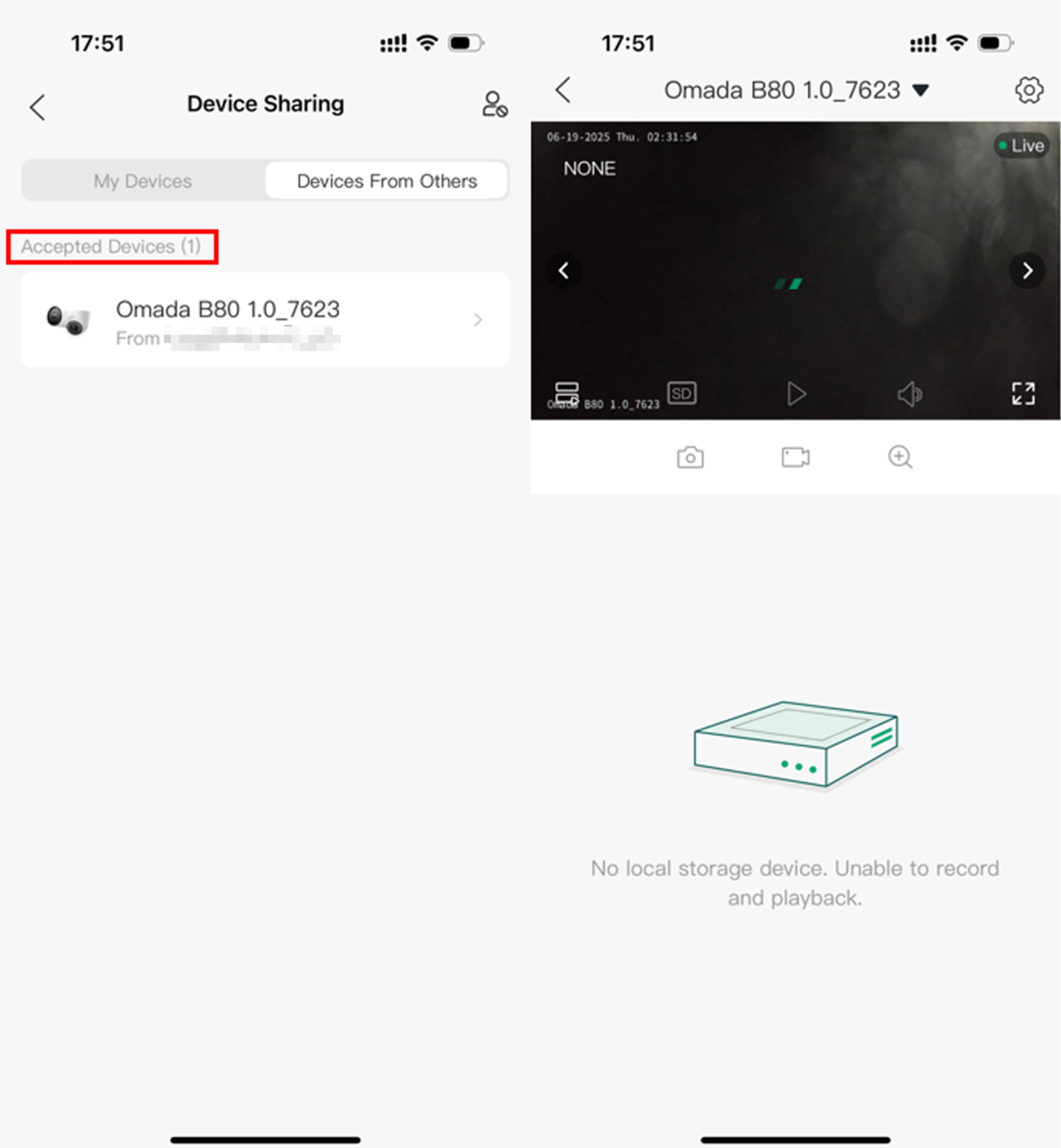 Alt text: The interface where the invitee can watch the video or manage the device