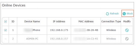 Online device list.