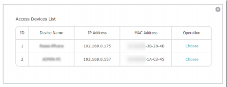 Access Devices List.