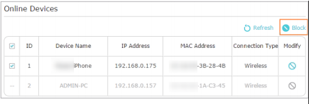 Online device list.