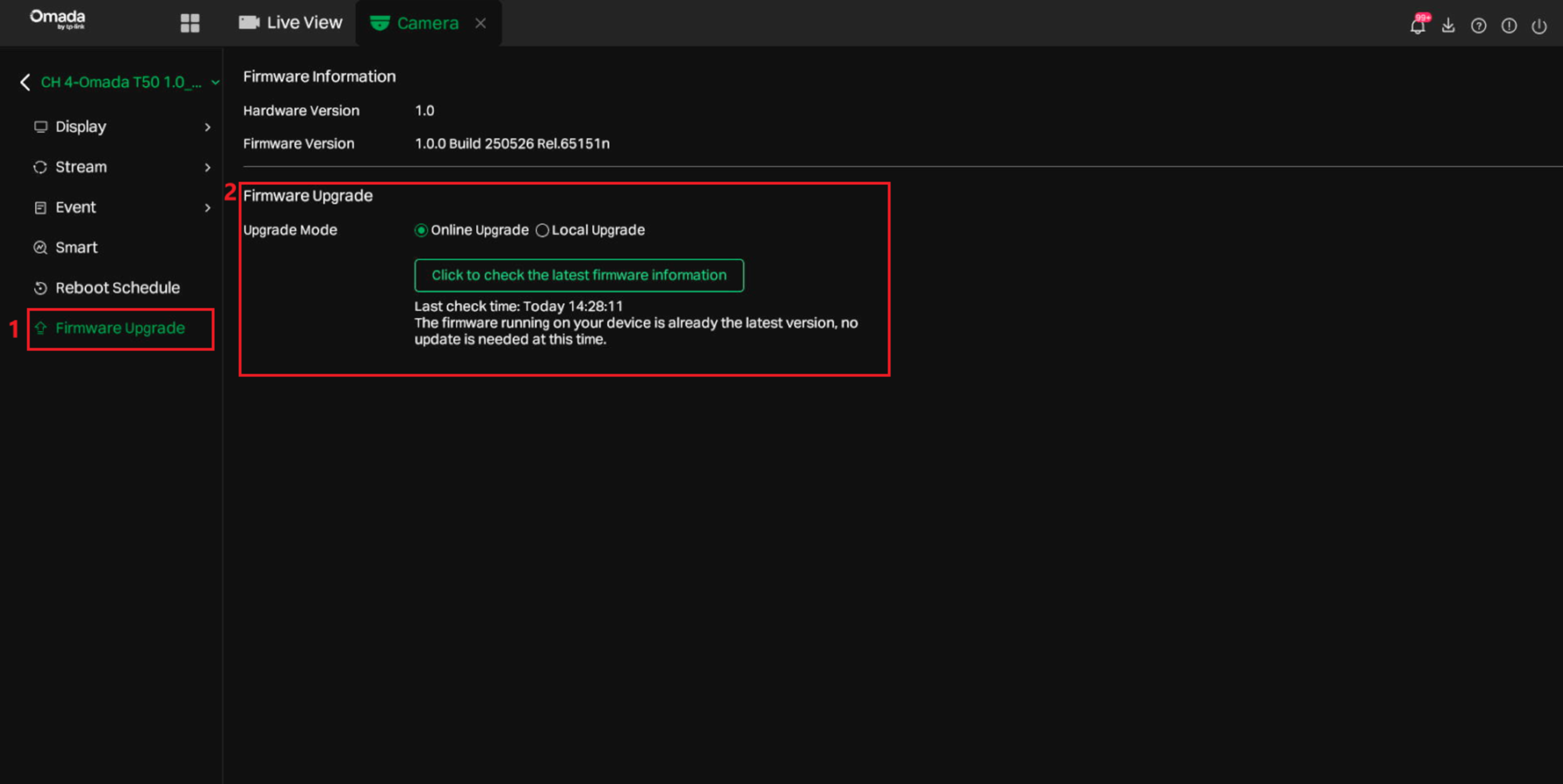 Alt text: the page allows users to upgrade the firmware