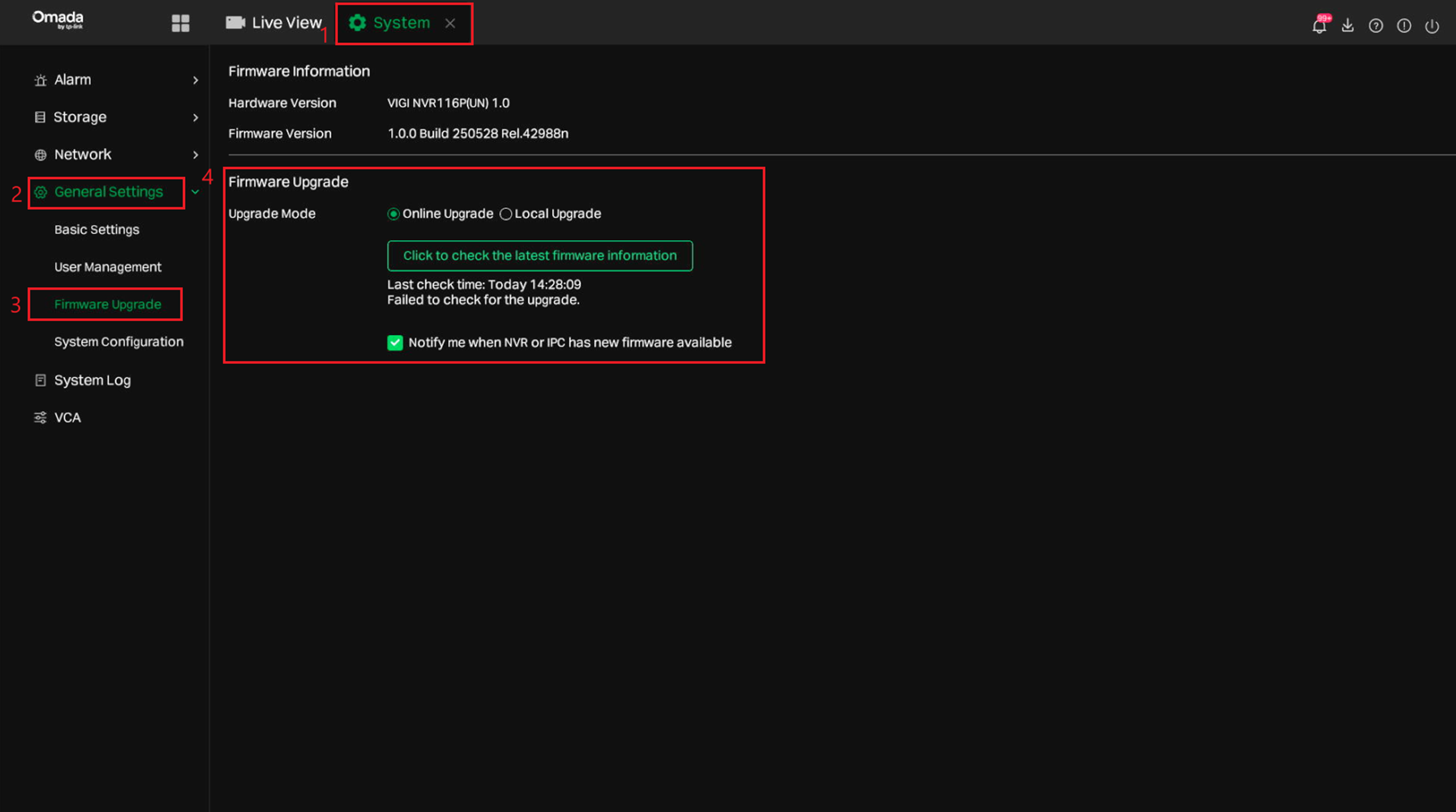 Alt text: the page allows users to upgrade the firmware