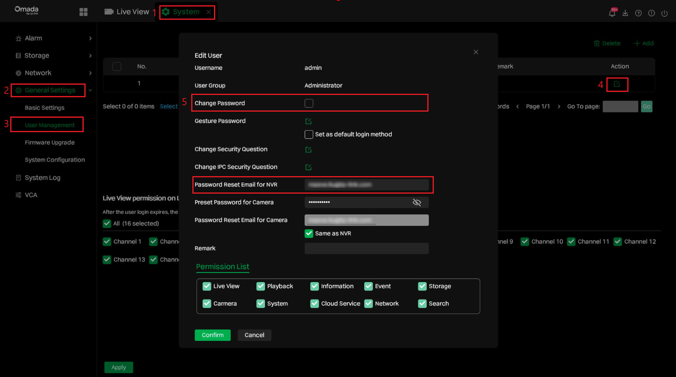 Alt text: the path to configuration page for password modification and reset.