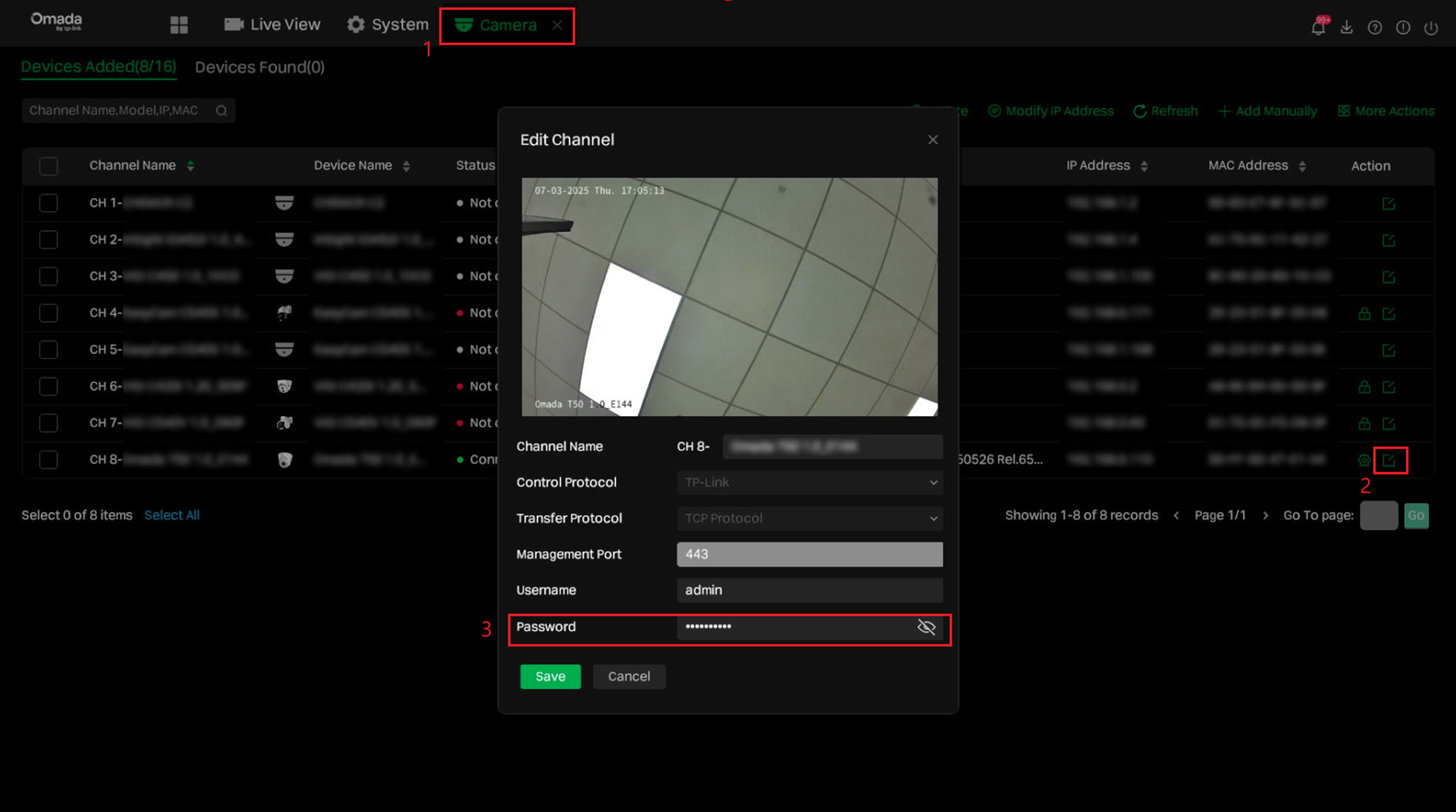 Alt text: path to cameras’ password modification.