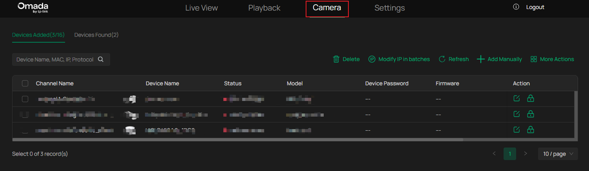 Alt-text: Log in to the NVR web interface using the IP address to go to the Camera page.