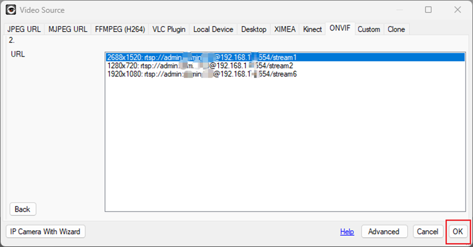 Alt-text: Choose the video resolution on the iSpy software.