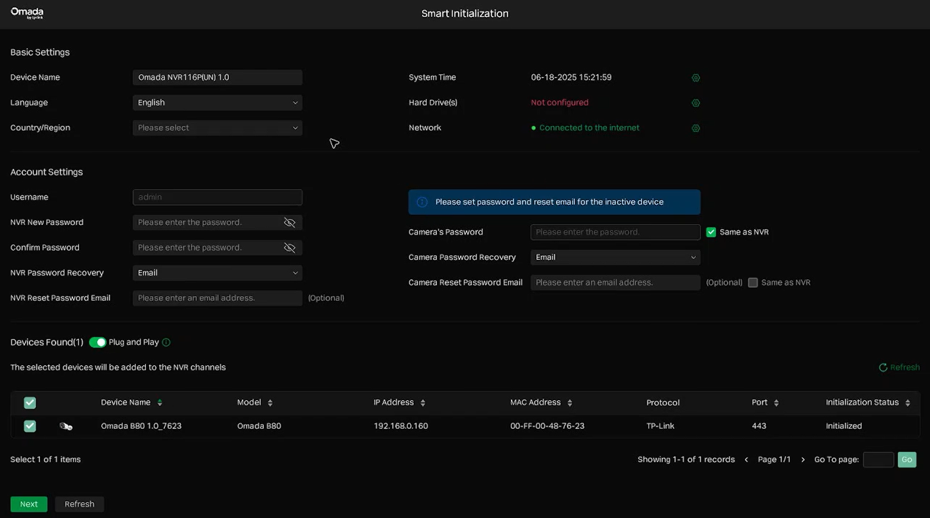 Alt text: Step to set basic settings, account settings and add cameras.