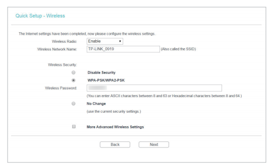 Quick Setup-Wireless page.