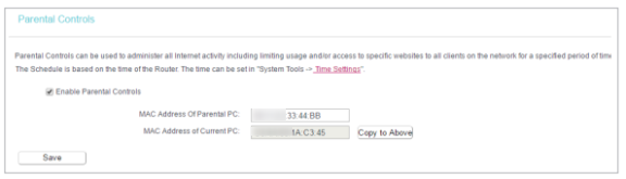 Parental Control settings page.