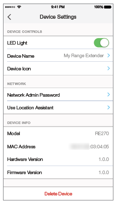 Device settings page.