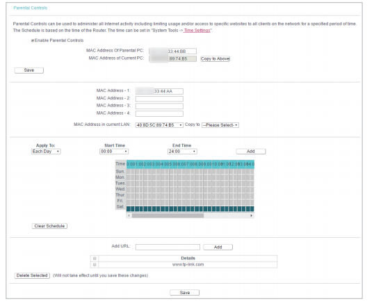 Parental Control settings page.