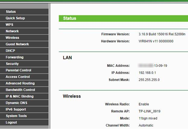 Status page.