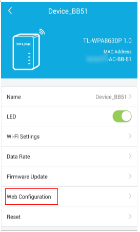 Tap Web Configuration.