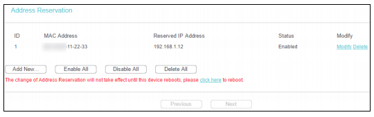 Address Reservation list.