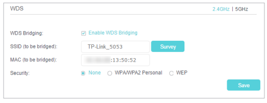 WDS settings page.