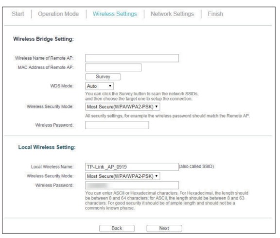 Wireless Settings page.