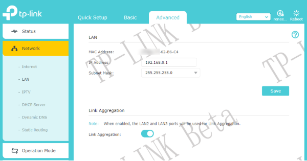LAN settings page.