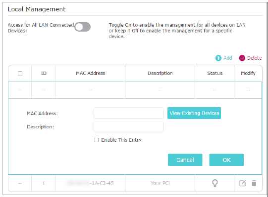 Disable Access for all LAN connected devices.