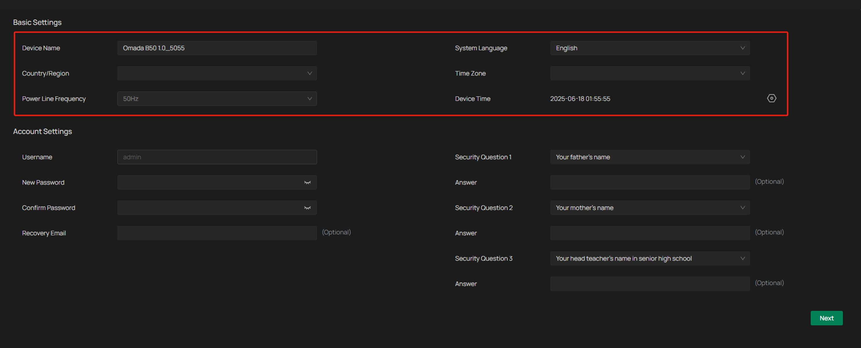 Alt text: Location of basic settings.