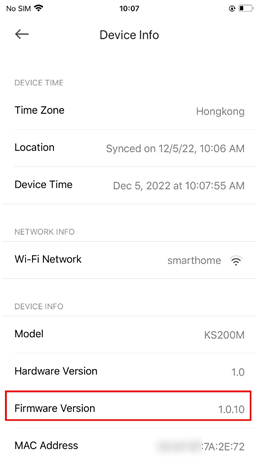 Device Info page.