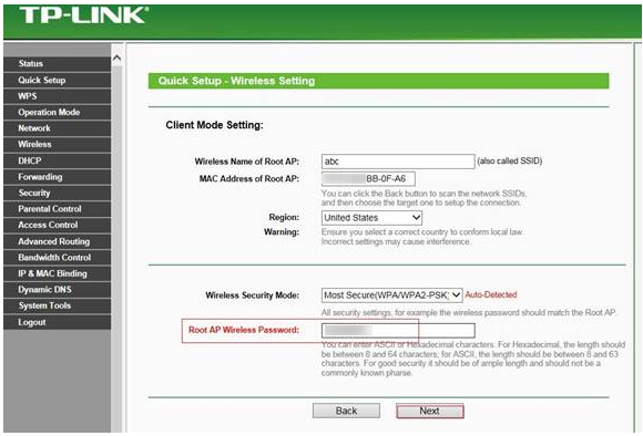 Wireless Setting page.