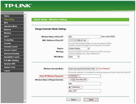 Wireless setting page.