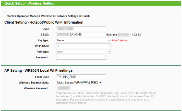 Wireless Setting page.
