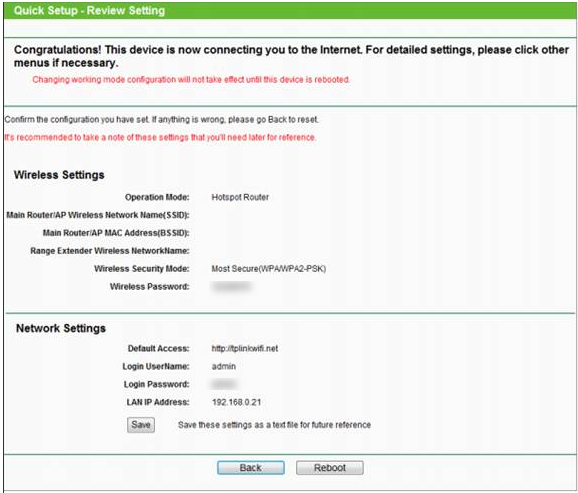 Review Setting page.