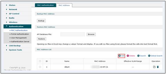 Add MAC Address.
