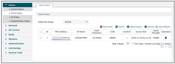 Client Status page.