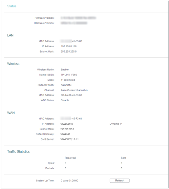 Status page.