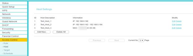 Host settings page.