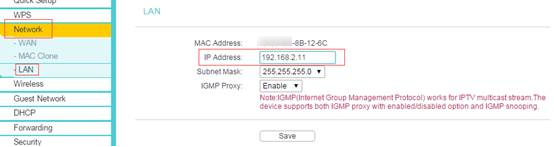 LAN settings page.