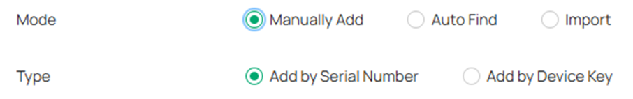 Alt text: Mode and Type options.
