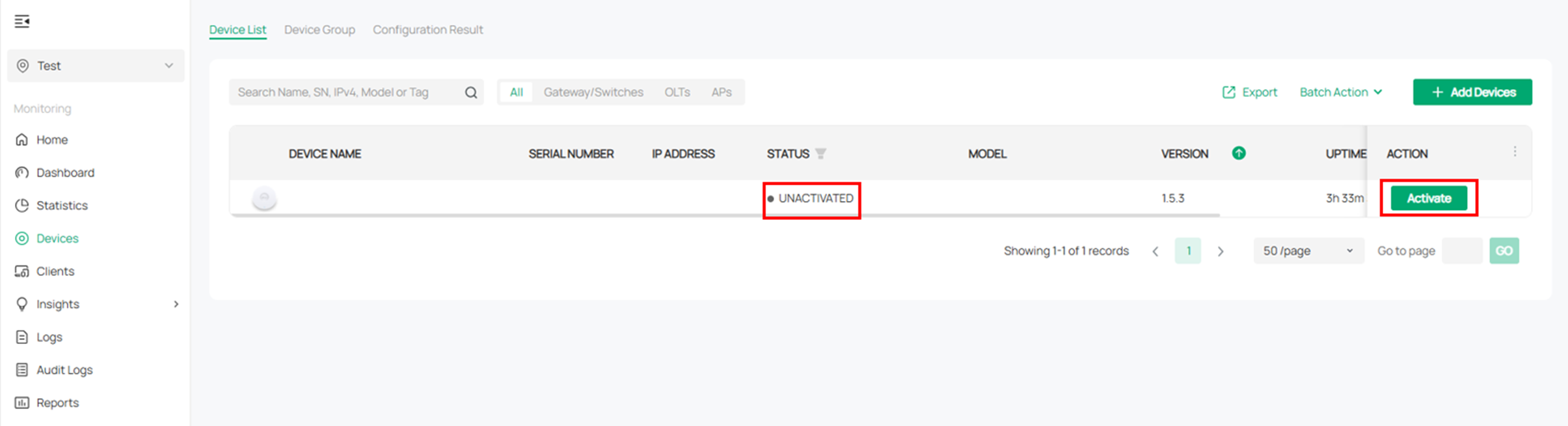 Alt text: Location where you can check if the devices are successfully added.